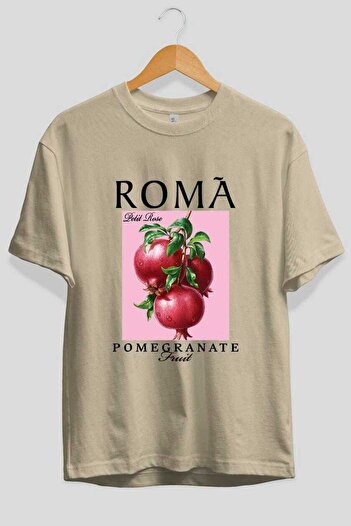 Ankhises Μπλουζάκι Roma Pomegranate Μπροστινό εμπριμέ υπερμεγέθη ανδρικό γυναικείο βαμβακερό μπλουζάκι με λαιμόκοψη