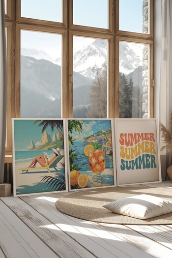 Postifull White Painting Set, 3 Pieces White Framed Poster Summer Model No:300854, Multicolor Wall Decor