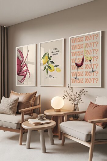 Postifull White Painting Set, 3 Pieces White Framed Poster Wine Note? Model No:300855, Multicolor Wall Decoration