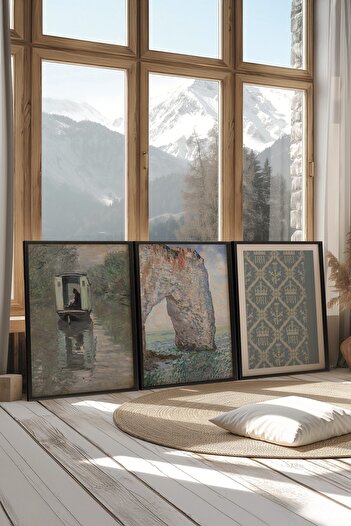 Postifull Black Painting Set, 3 Pieces Black Framed Poster River Model No:300874, Blue Wall Decor