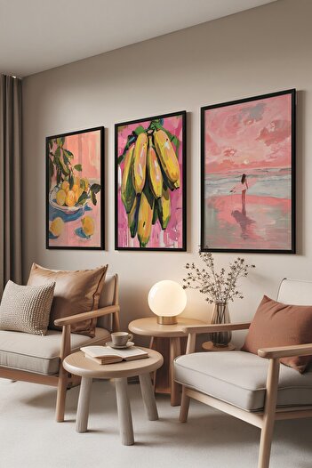 Postifull Black Painting Set, 3 Pieces Black Framed Poster Wine and Table Model No:300880, Decor