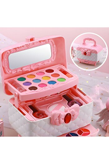 WePro Store Dětská make-up sada rubínovo-růžová mašlička, třpytivý pudr, 2 rtěnky, 12 očních stínů, lak na nehty, netoxické