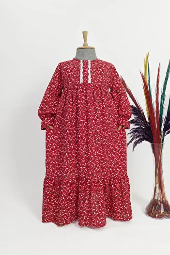 Betül Akbay Girl's Viscose 100% Cotton Hijab Dress Zümra Model Long Full Length Dress