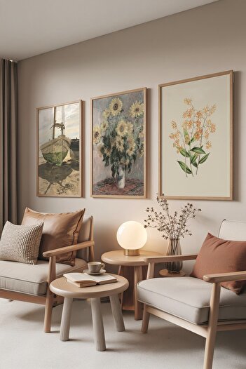 Postifull Wooden Painting Set, 3 Pieces Wooden Framed Poster Art of Green Model No:300887, Green Wall Decor
