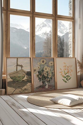 Postifull Wooden Painting Set, 3 Pieces Wooden Framed Poster Art of Green Model No:300887, Green Wall Decor