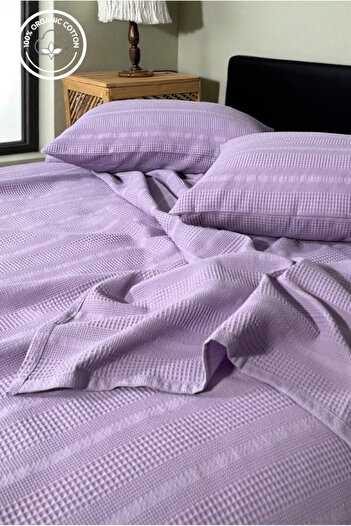 VESSİNOHOME 100% Cotton Pique Set Battal Border 1 Breathable Pique + 2 Soft Pillowcases, Anti-Sweat