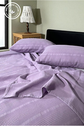 VESSİNOHOME 100% Cotton Pique Set Battal Border 1 Breathable Pique + 2 Soft Pillowcases, Anti-Sweat