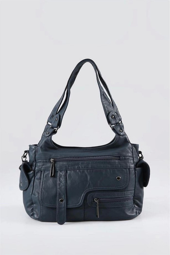 Ovebu Pyser blue leather shoulder bag
