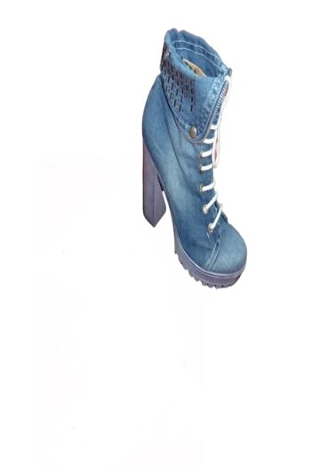 blue moon - Ghete denim cu toc, albastre, mărimea 39
