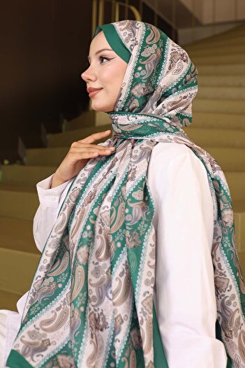 benguen Ethnic Patterned Shawl Emerald Green İpk115