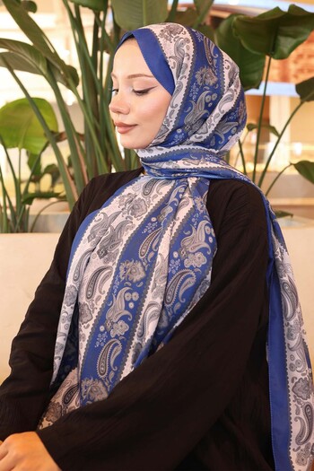 benguen Ethnic Patterned Shawl Saks Blue İpk115