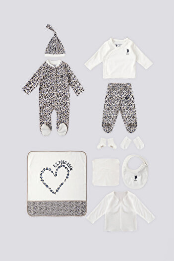 U.S. Polo Assn. U.S. Polo Assn Cream Leopard Pattern Baby 10 Piece Hospital Exit Set