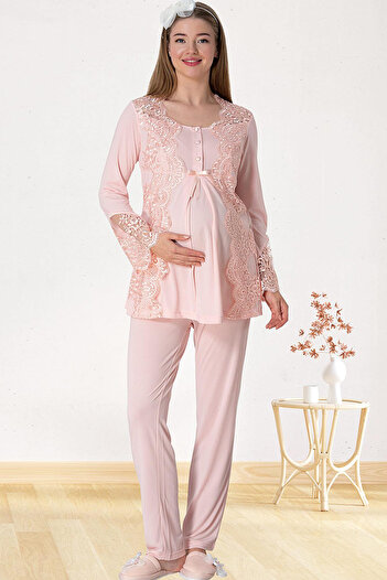 Mavelle Women's Lace Detailed Maternity Pajama Set 5015