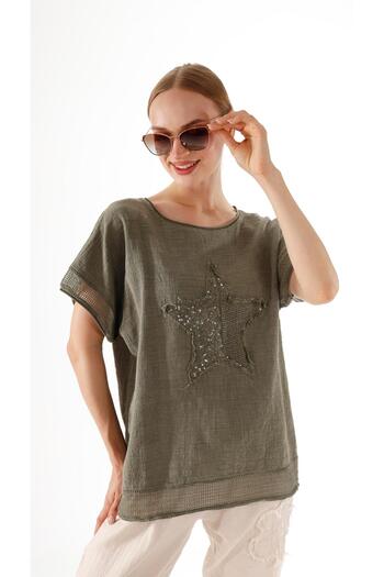 shE tekstil Starry Sequined Linen Blouse