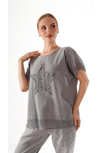 shE tekstil Starry Sequined Linen Blouse