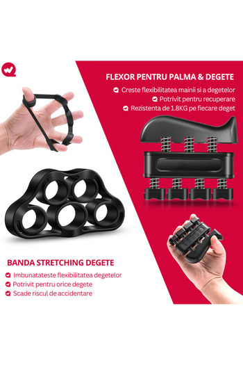 WEBYO Set 6 Flexoare pentru Exercitii Antebrat, Degete si Palma, Dificultate reglabila 5-60 kg, Kineto