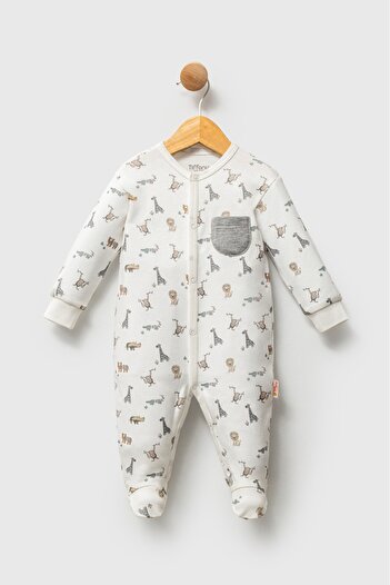 Tiffany Baby Boy African Animals Theme Booties Jumpsuit Ecru 32033