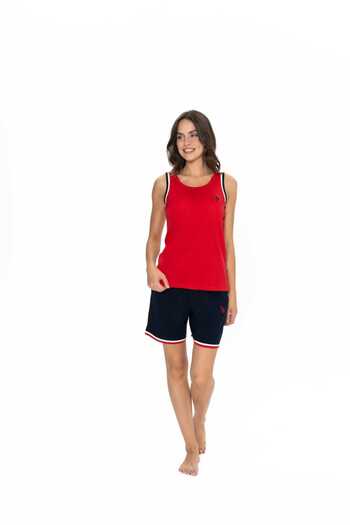 U.S. Polo Assn. 20005 Women's Thick Strap Round Neck Shorts Set Red