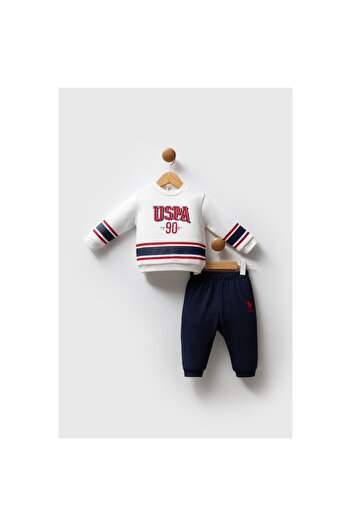 DIDuStore Uspa Baby Boy 2 Piece Set Sweatshirt and Tracksuit Bottom White Navy Blue