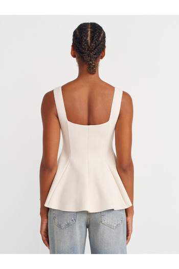 Dilvin 31973 Peplum Stretch Top-Light Beige