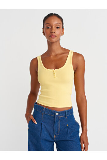 Dilvin 21115 Buttoned Strap Top-Yellow