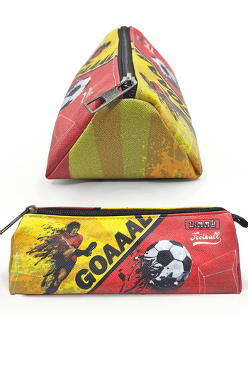 Limmy Pencil Case Yellow Red Football Triangle Pencil Case Jumbo Vegan Leather Pen Holder
