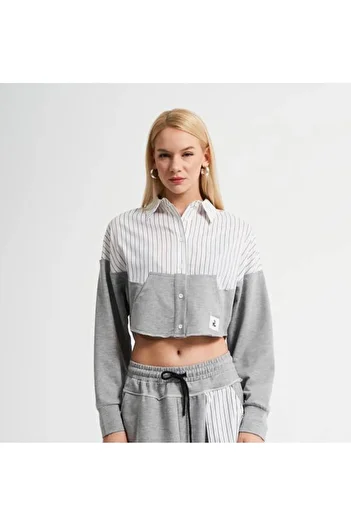 tw3 Women's Stripe Detailed Knitted Fabric Design Crop Shirt