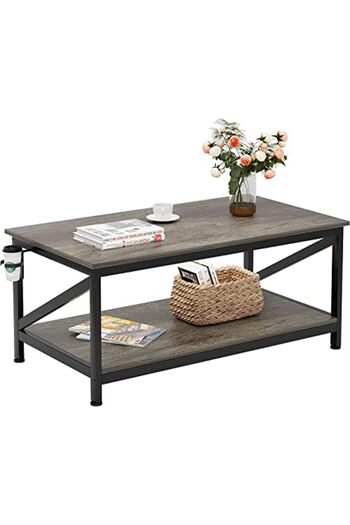 SKY TOUCH SKY-TOUCH 2-Tier Coffee Table for Living Room｜Durable Industrial Coffee Table｜End Table｜Storag