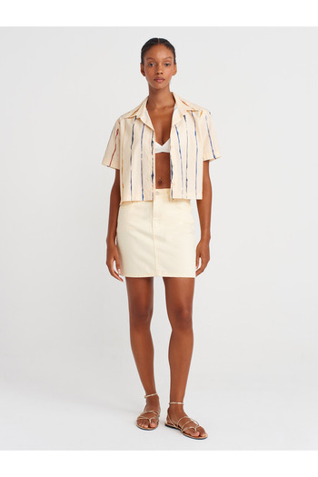 Dilvin 80589 Piece Painted Mini Denim Skirt-Yellow