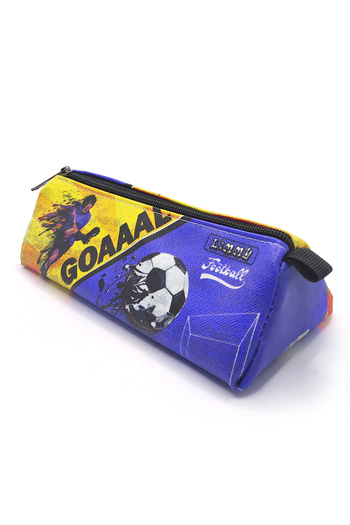 Limmy Pencil Case Navy Blue Yellow Colored Football Triangle Pencil Case Jumbo Vegan Leather Pen Holder