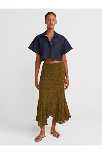 Dilvin 80428 Lace Midi Skirt-Dark Green