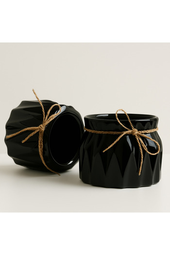 rakaymu Set of 2 Black Decorative Flower Pot Vase Succulent Pot