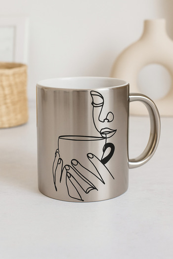 çokaş Pack of 3 Women's Printed Large Size Silver Mug