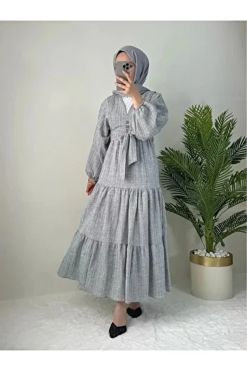 sportiness Button Detailed Balloon Sleeve Seersucker Linen Blouse Skirt Suit