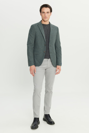 ALTINYILDIZ CLASSICS Men's Green Slim Fit Narrow Cut Mono Collar Patterned Woolen Jacket