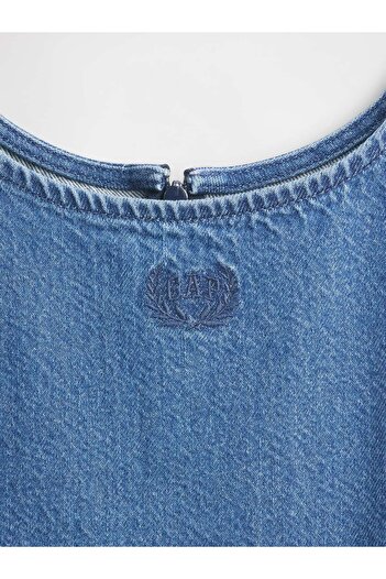 GAP Kız Çocuk Denim Mavi Kids UltraSoft Denim Logo Elbise