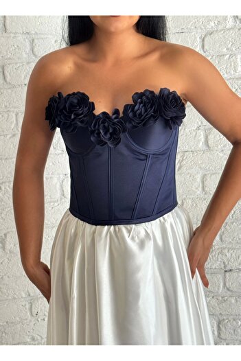 moneta boutique Жіночий атласний корсет-бюстгальтер з квітковою аплікацією та шнурівкою ззаду
