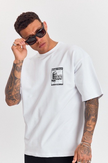 İLKCET MODA Rome Print and Embroidery Detailed Oversize Tshirt