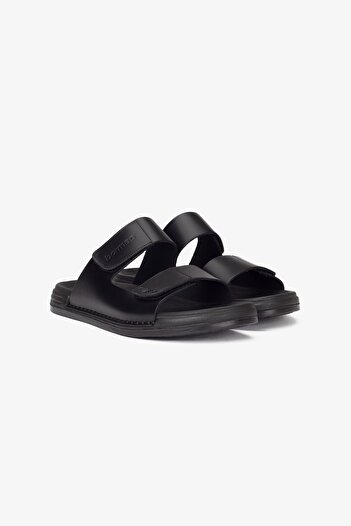 Barmea Luxury Vegetal Leather Men's Slippers - 1001 Black Kk510