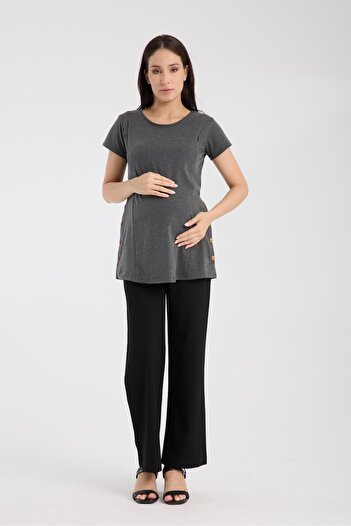 LİYACA Pregnant T-Shirt with Easy Breastfeeding Feature and Hidden Zipper
