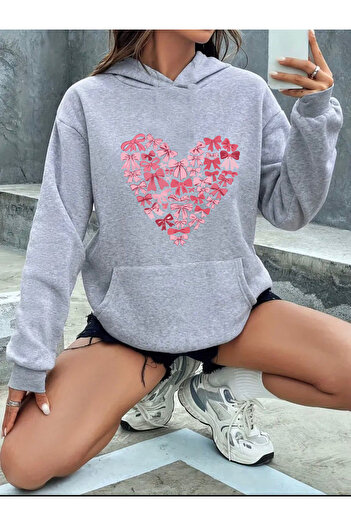 herkesemoda Світшот з капюшоном, з принтом у вигляді серця та підкладкою з флісу