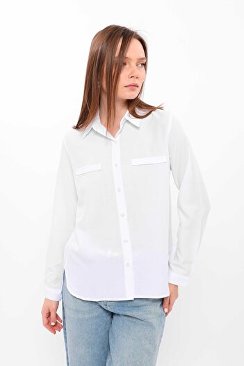 MYA Women's Pocket Detailed Long Sleeve Basic Shirt