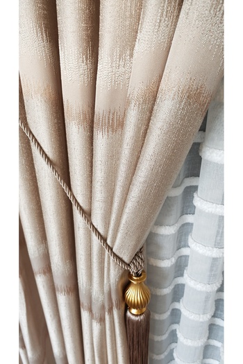 Yuka Panel Background Curtain Cream Beige Single Wing 1/3 Tight Pleated Luxury Series Heavy Gramage