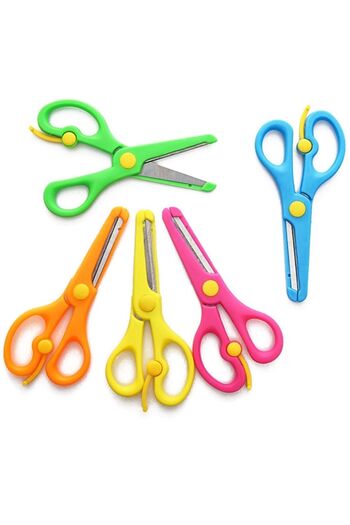 Anoffel 48 Pieces Colorful Children's Scissors Spring Protected Scissors Plastic Scissors Blunt Tip