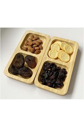 Generic Natural Bamboo Wooden Small Serving Platters Dual Square Snack Tray Set (Set of 2) - Sauce Dishes Se