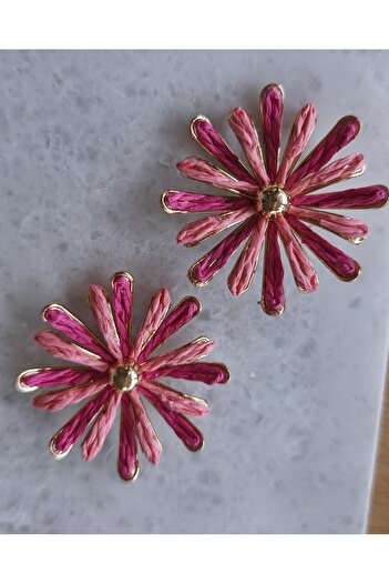 VOBEEYKU Gold Plate Topcuk Flower Figure Straw Earrings