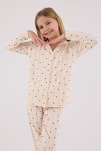 Arnetta Kız Çocuk Krem Gömlek Pijama Takımı