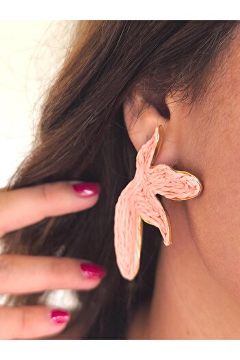 VOBEEYKU Half Flower Straw Earrings on Gold Plate