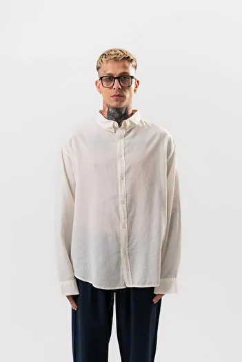 Respire Men's Long Sleeve Oversize Voile Shirt White