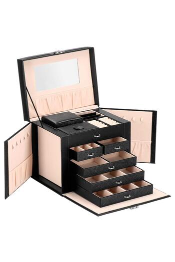 SERSIMO Jewelry storage and organization box, eco-leather + velour, 26 x 21.5 x 19 cm, black